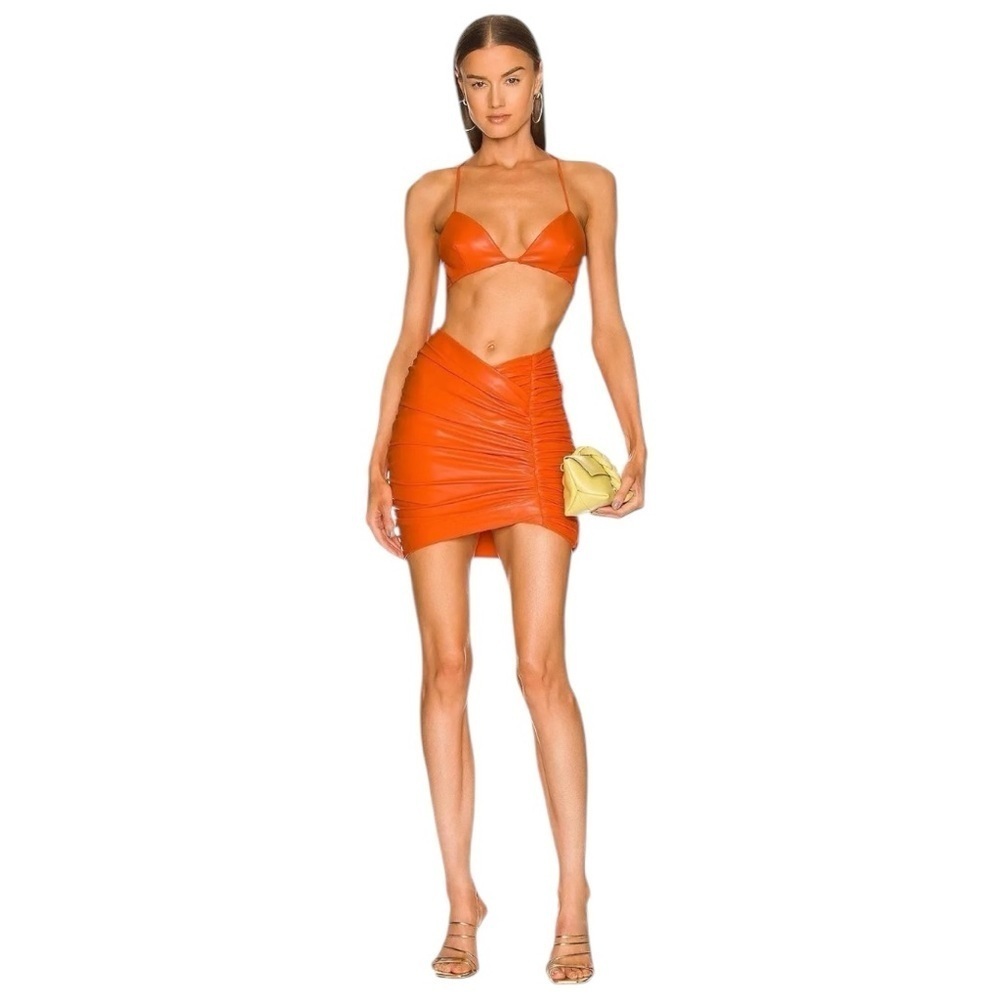 MICHAEL COSTELLO x REVOLVE - NWT Torin Mini Ruched Skirt in Orange Sz XS